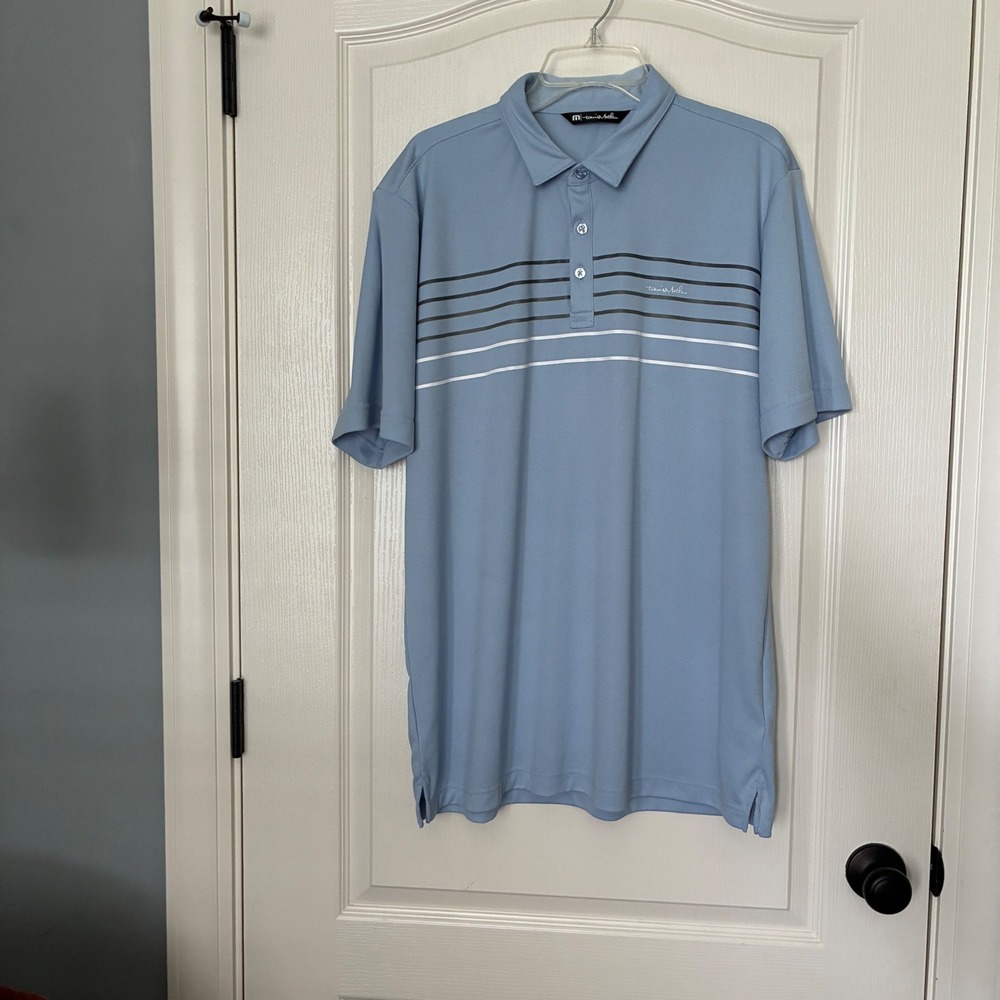 Travis Mathew Polo Shirt Mens XL Blue Striped Golf Performance Preppy